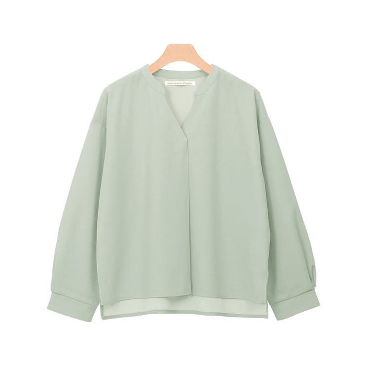 ミント | ノーカラーデザインTブラウス ブラウス シャツ カットソー 長袖 ノーカラー | Pierrot