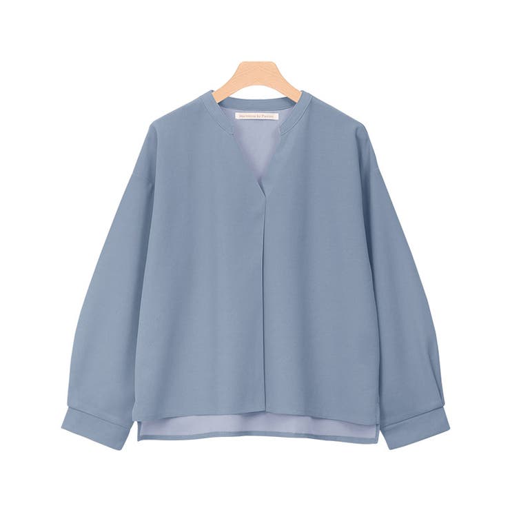 ブルー | ノーカラーデザインTブラウス ブラウス シャツ カットソー 長袖 ノーカラー | Pierrot