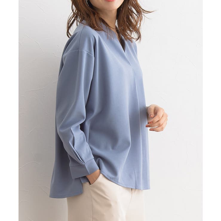 ノーカラーデザインTブラウス ブラウス シャツ カットソー 長袖 ノーカラー | Pierrot | 詳細画像4 