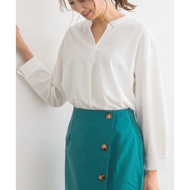 ノーカラーデザインTブラウス ブラウス シャツ カットソー 長袖 ノーカラー | Pierrot | 詳細画像5 