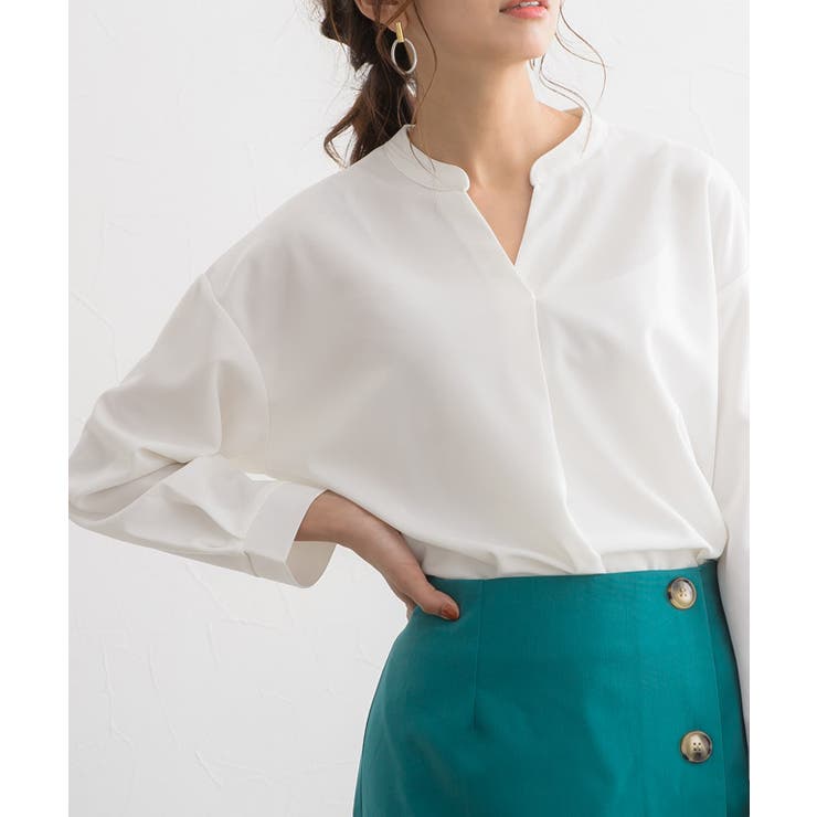 ノーカラーデザインTブラウス ブラウス シャツ カットソー 長袖 ノーカラー | Pierrot | 詳細画像7 