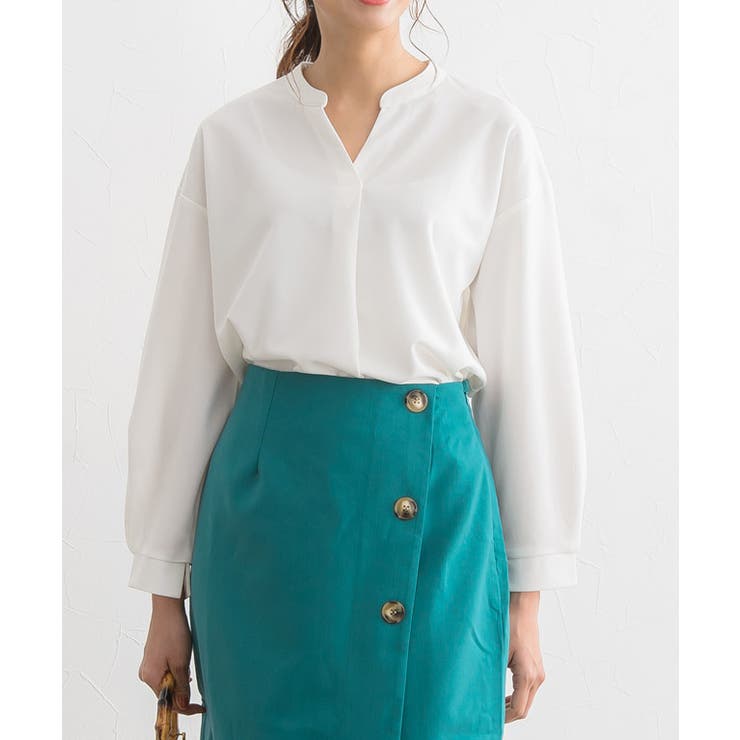 ノーカラーデザインTブラウス ブラウス シャツ カットソー 長袖 ノーカラー | Pierrot | 詳細画像9 