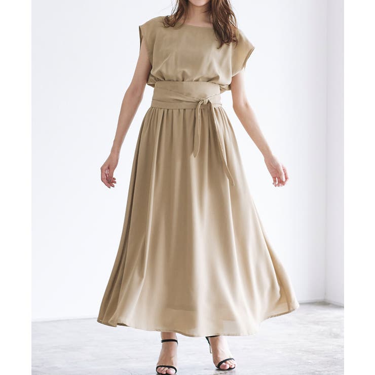 サッシュベルト付きバックカシュクールワンピース ワンピース