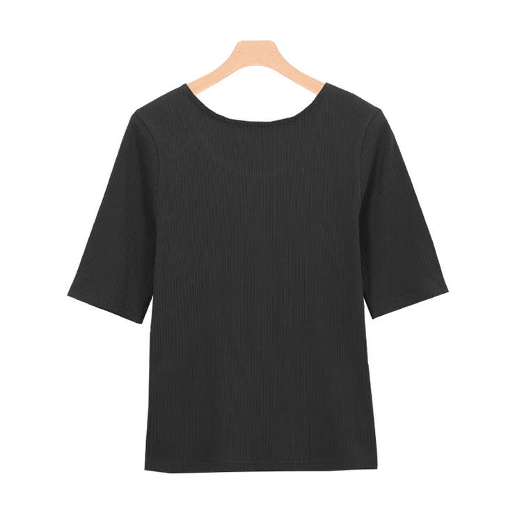 ブラック | バックオープンリブカットソー カットソー リブカットソー バックオープン | Pierrot