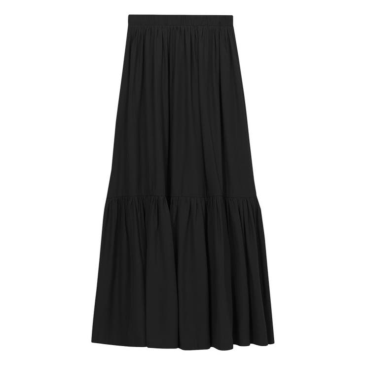 ブラック | ギャザー切り替えロングスカート ロングスカート ギャザースカート ロング丈 | Pierrot