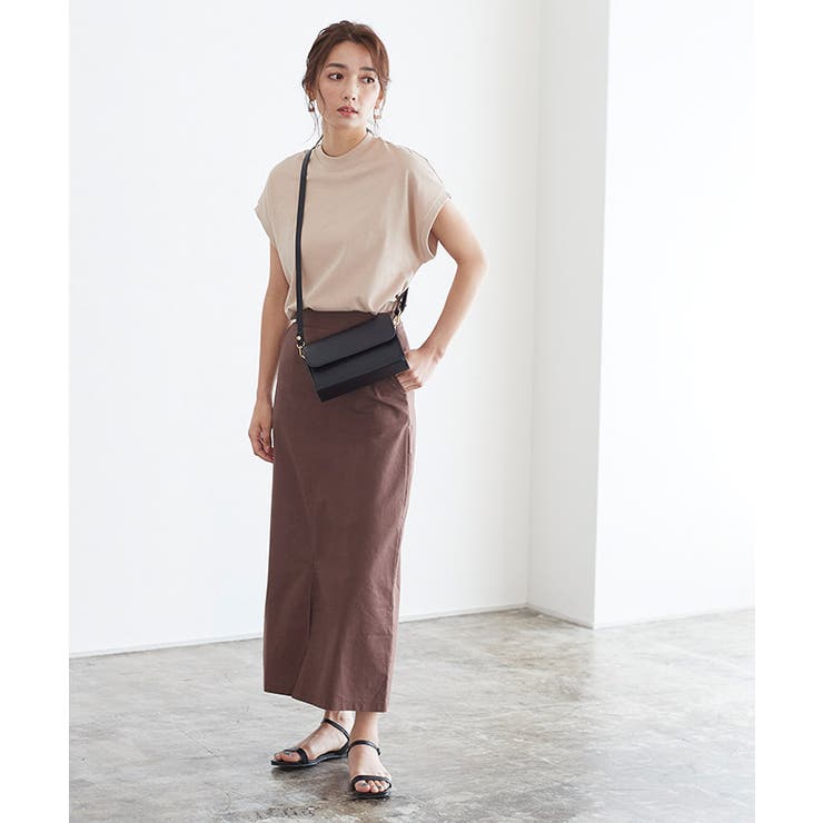 ブラウン | 麻混ナロースカート フレアスカート リネン 麻混 スリット 夏 ロング丈 | Pierrot