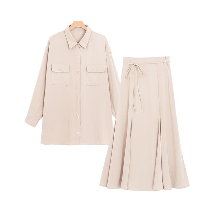 シャツスカートセットアップ セットアップ シャツワンピース[品番