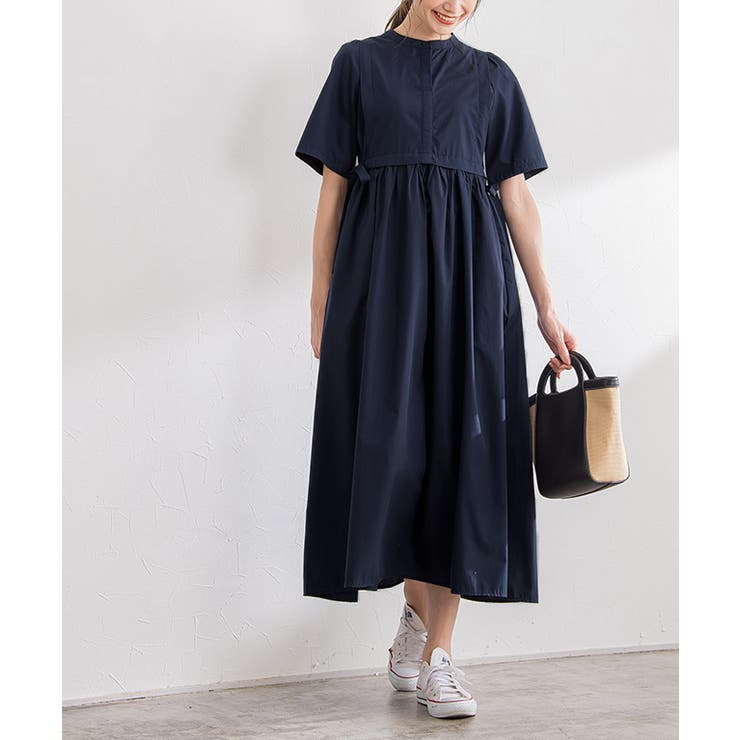 石川 FABRICS 半袖ひざ丈ワンピース ネイビー タイムセール 石川 FABRICS 半袖ひざ丈ワンピース ネイビー タイムセール