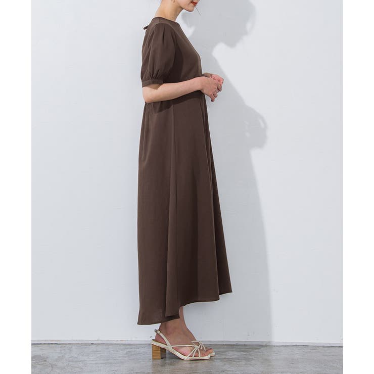 麻混バックリボンAラインワンピース ワンピース リネン混[品番