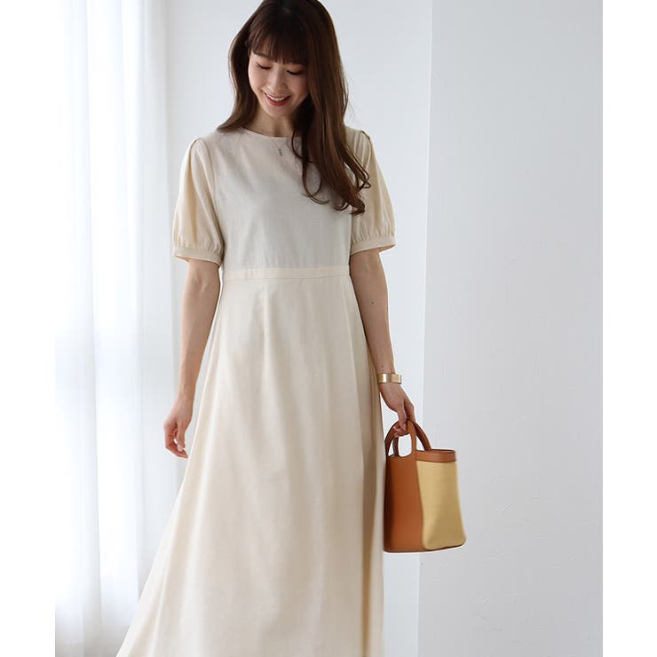 麻混バックリボンAラインワンピース ワンピース リネン混[品番