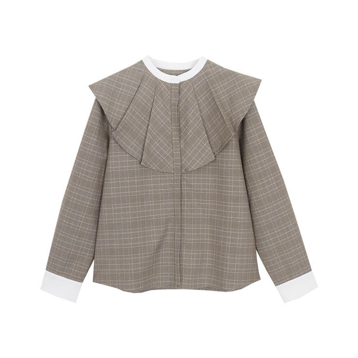 イエロー | チェック柄クレリックフリルカラーブラウス ブラウス フリルカラー | Pierrot