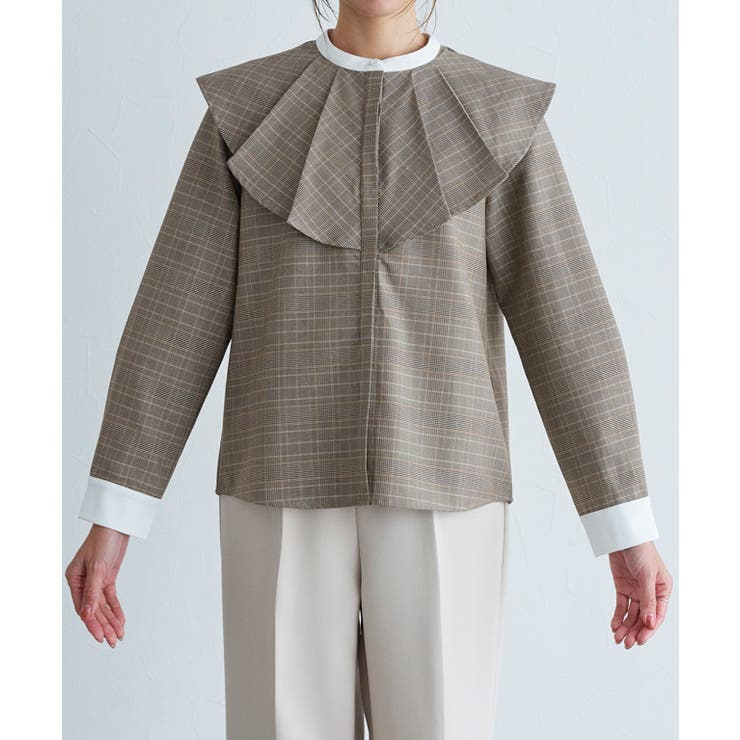 チェック柄クレリックフリルカラーブラウス ブラウス フリルカラー | Pierrot | 詳細画像7 