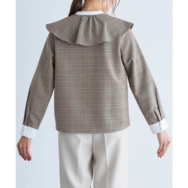 チェック柄クレリックフリルカラーブラウス ブラウス フリルカラー | Pierrot | 詳細画像9 