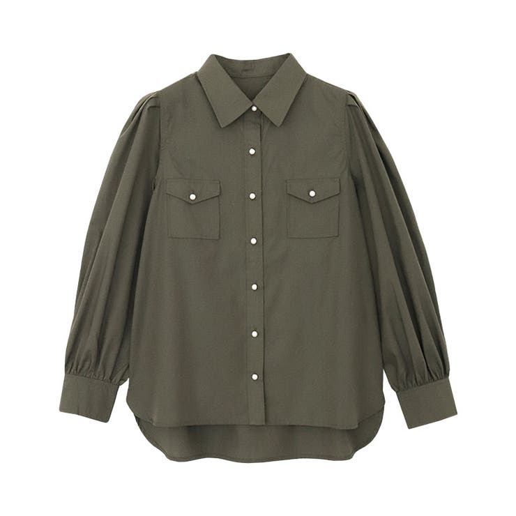カーキ | ボリュームスリーブパールボタンシャツ シャツ ボリュームスリーブ | Pierrot