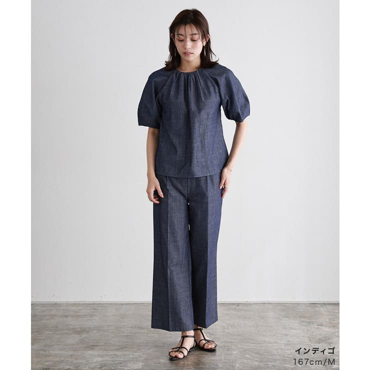 新品未使用品　PINORE キュロットパンツ シャンブレーマリンパンツ パンツ シャンブレー[品番