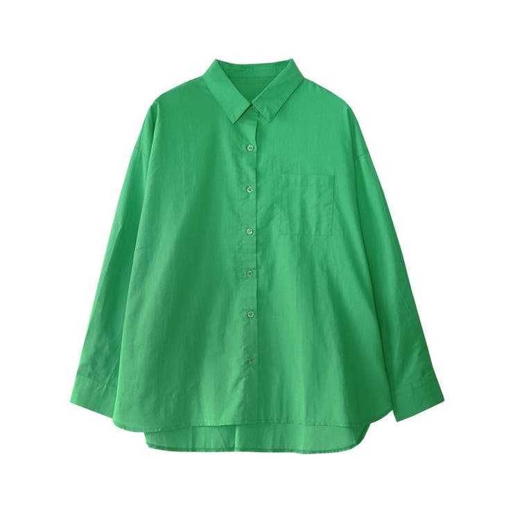 グリーン | コットンオーバーサイズシャツ シャツ コットン100 | Pierrot