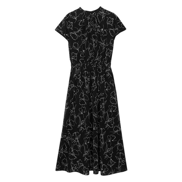 ブラック | ウエストギャザー柄ワンピース ワンピース ギャザーワンピ | Pierrot