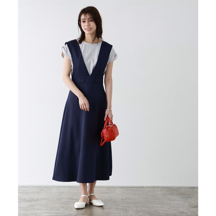 ワイドストラップフレアジャンパースカート ジャンパースカート