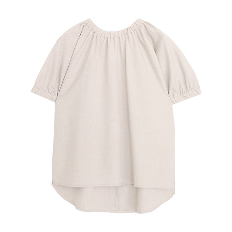 杢ライトベージュ | リネンタッチギャザーデザインブラウス ブラウス トップス | Pierrot