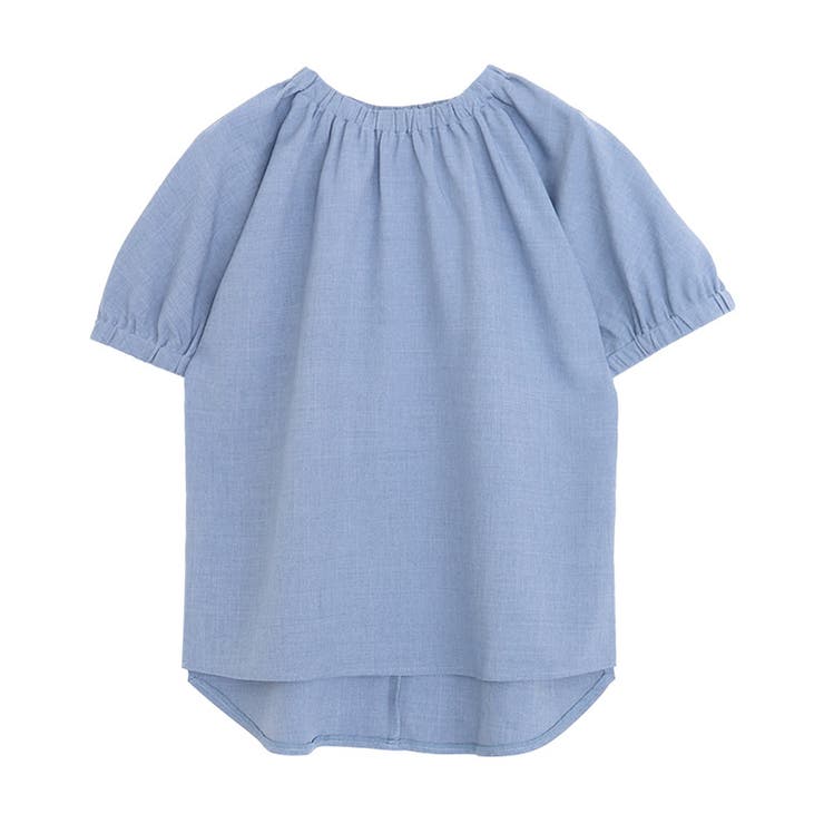 杢ブルー | リネンタッチギャザーデザインブラウス ブラウス トップス | Pierrot