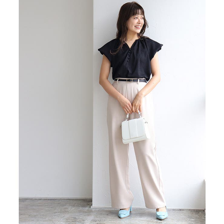 キーネックパフスリーブブラウス ブラウス フレンチスリーブ
