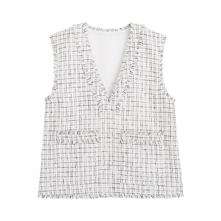 オフホワイト | ツイードフリンジベスト ベスト ツイード | Pierrot