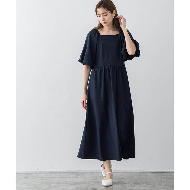 ロク　ボリュームショートスリーブドレス　38 パフスリーブ　マキシ丈 リップルボリュームパフスリーブワンピース ワンピース