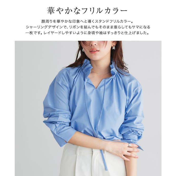 スタンドフリルカラーブラウス ブラウス フリル[品番