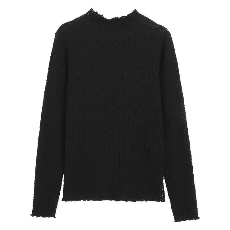 ブラック | フラワーレースボトルネックカットソー カットソー レース | Pierrot