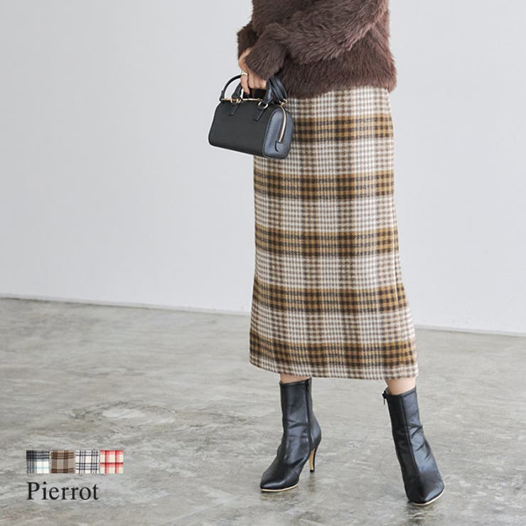 【美品】PXG チェック柄スカート ホワイト/ブラック ビス VIS 【洗える】チェック柄マーメイドスカート （ブラック系（02