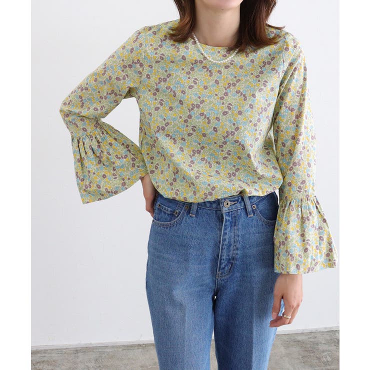 ライトグリーン | 花柄ベルスリーブブラウス ブラウス ベルスリーブ | Pierrot