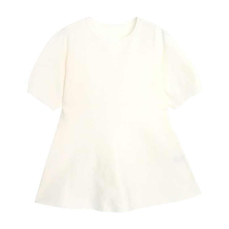 オフホワイト | 構築袖ペプラムニット スポンジニット ペプラムシルエット | Pierrot