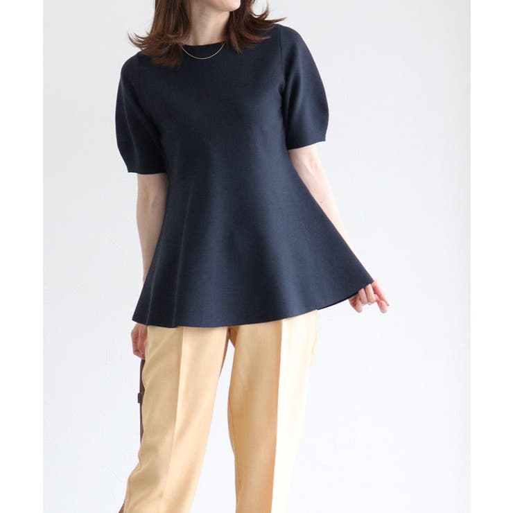 構築袖ペプラムニット スポンジニット ペプラムシルエット[品番