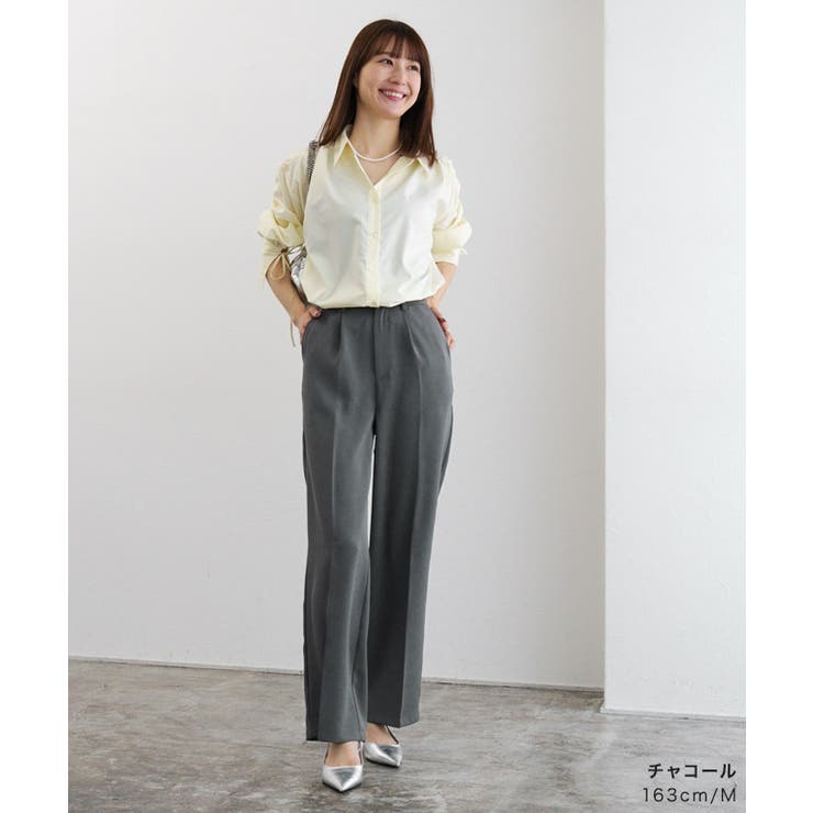 パンツ　レディース 落ち感タックストレートパンツ パンツ タックパンツ[品番