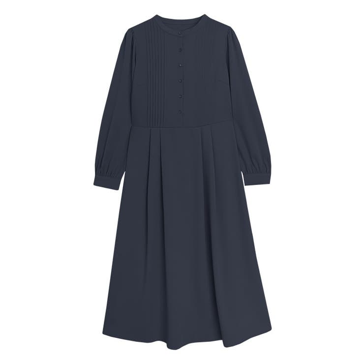 バンドカラーピンタックワンピース ワンピース ピンタック[品番