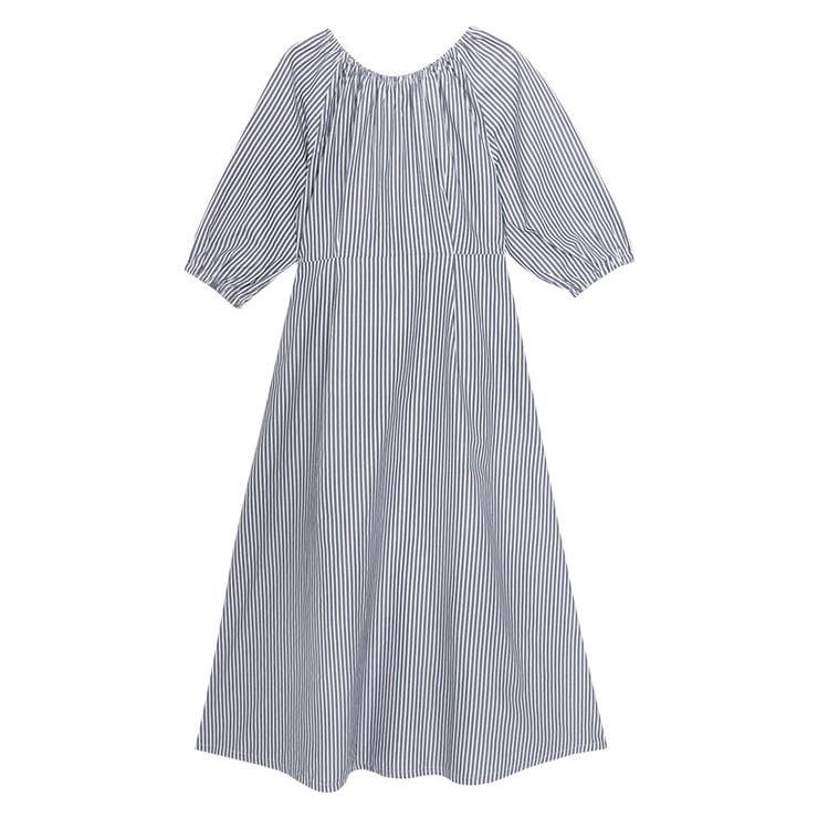 ネイビー | ストライプボリュームスリーブワンピース ワンピース ストライプ | Pierrot
