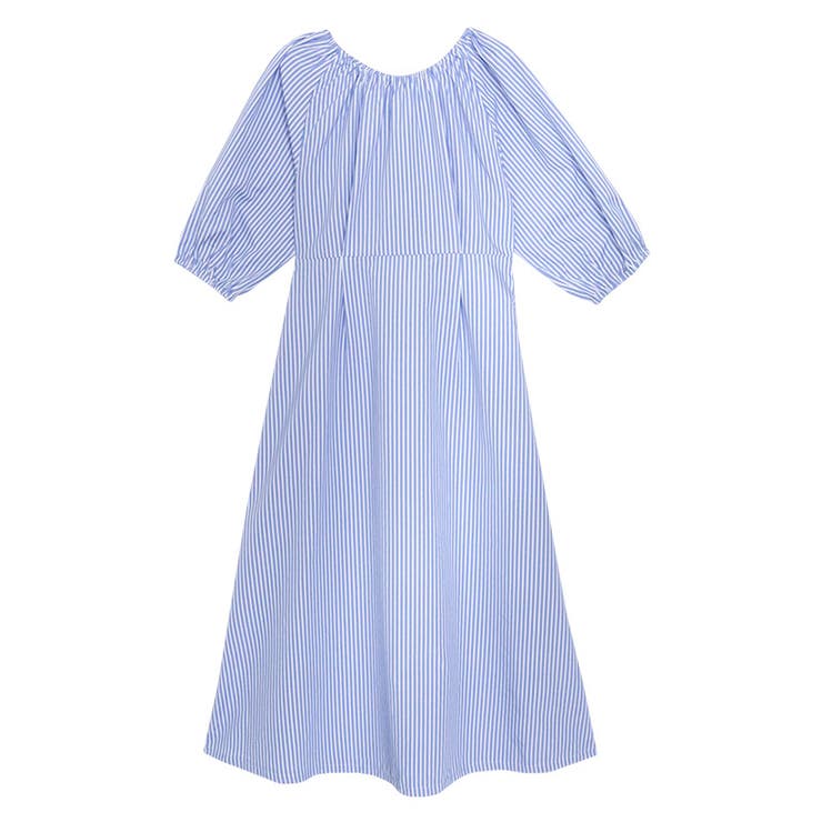 ライトブルー | ストライプボリュームスリーブワンピース ワンピース ストライプ | Pierrot