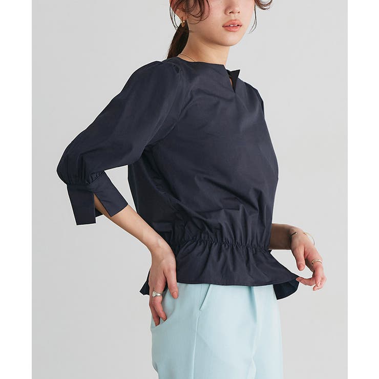 ネイビー | キーネックボリュームスリーブブラウス ブラウス キーネック | Pierrot