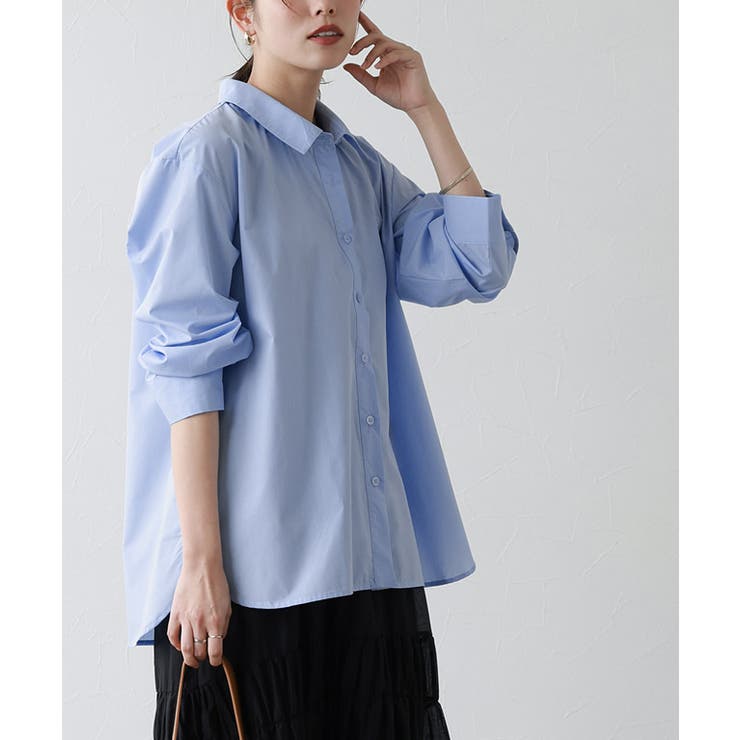 ライトブルー×オフホワイト | 刺繍ロゴシャツ シャツ 刺繍 | Pierrot