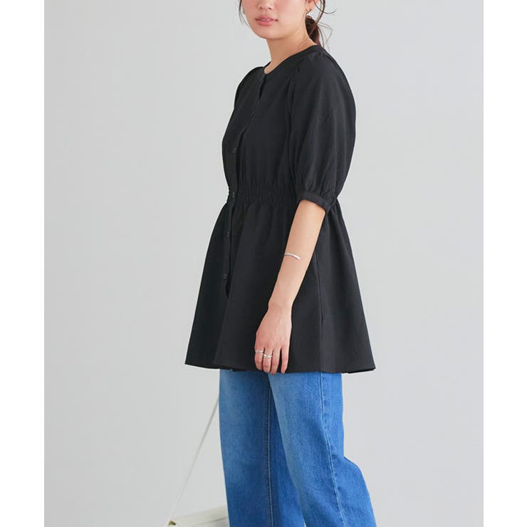 【新品未使用】ATELIER PIERROT♡パフ袖 シャーリングブラウス 黒 パフスリーブシャーリングブラウス ブラウス シャーリング[品番