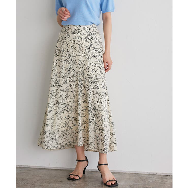 アイボリー | 線画裾切り替えヘムスカート スカート 線画 | Pierrot