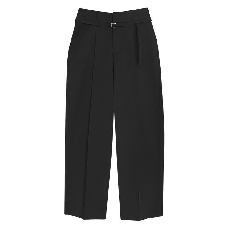 ブラック | ベルテッドエステルツイルストレートパンツ パンツ ボトムス | Pierrot
