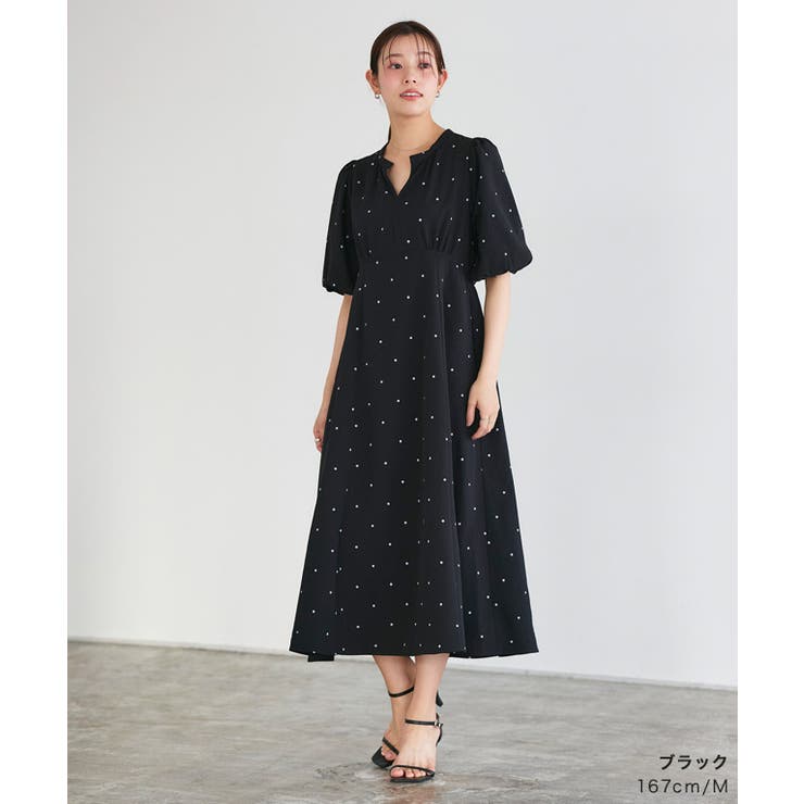【美品】Reneルネ ドットフレアワンピース シルク混 ブラック S リップルドットフレアワンピース ワンピース リップル[品番