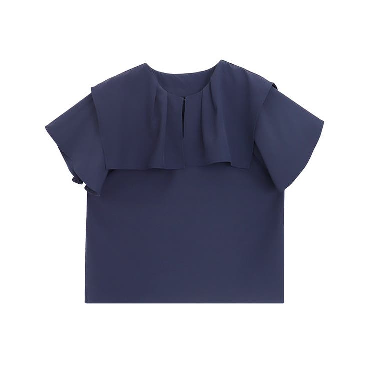 無地/ネイビー | 2wayラッフルフリルデザインブラウス ブラウス 2way | Pierrot