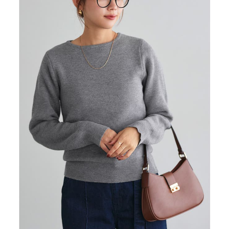 杢グレー | 裏シャギーボートネックニット ネックレス アクセサリー | Pierrot