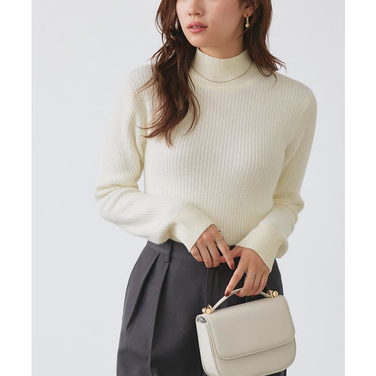 オフホワイト | 裏シャギーハイネックリブニット ニット 裏シャギー | Pierrot