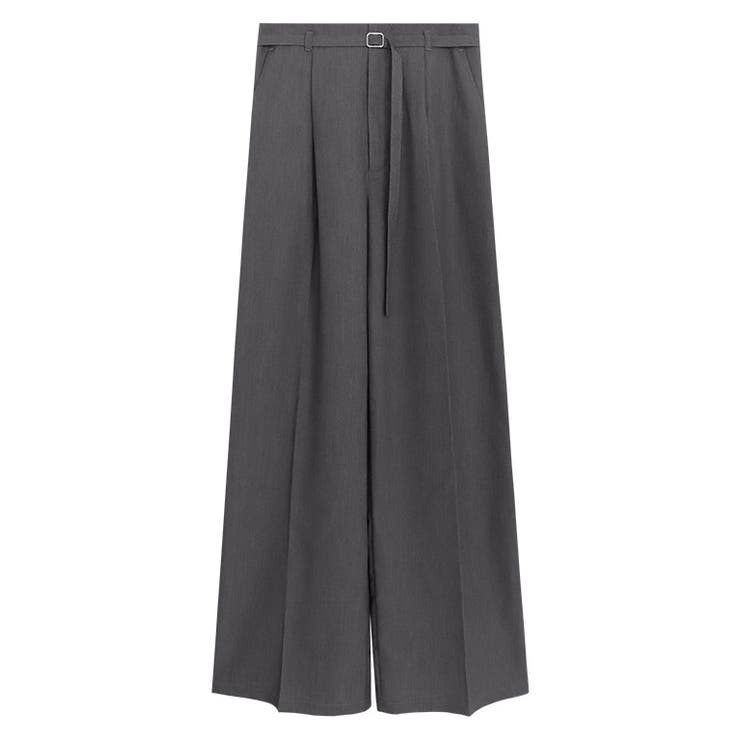 チャコール | ベルテッドリネンライクセミワイドパンツ パンツ リネンライク | Pierrot