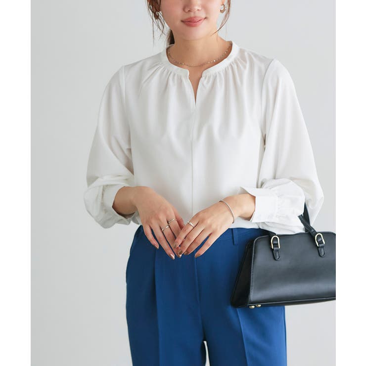 無地/オフホワイト | 選べる柄2wayギャザーブラウス ブラウス ギャザー | Pierrot