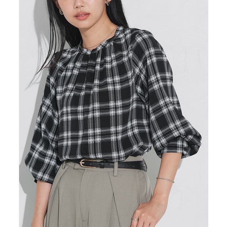 チェック/ブラック | 選べる柄2wayギャザーブラウス ブラウス ギャザー | Pierrot