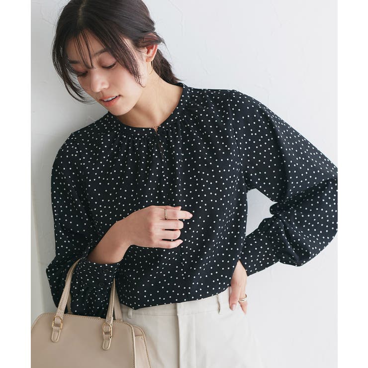 ドット/ブラック | 選べる柄2wayギャザーブラウス ブラウス ギャザー | Pierrot